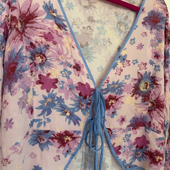 Free People Floral Lilac Tie-Front Blouse - Picture 4 of 11